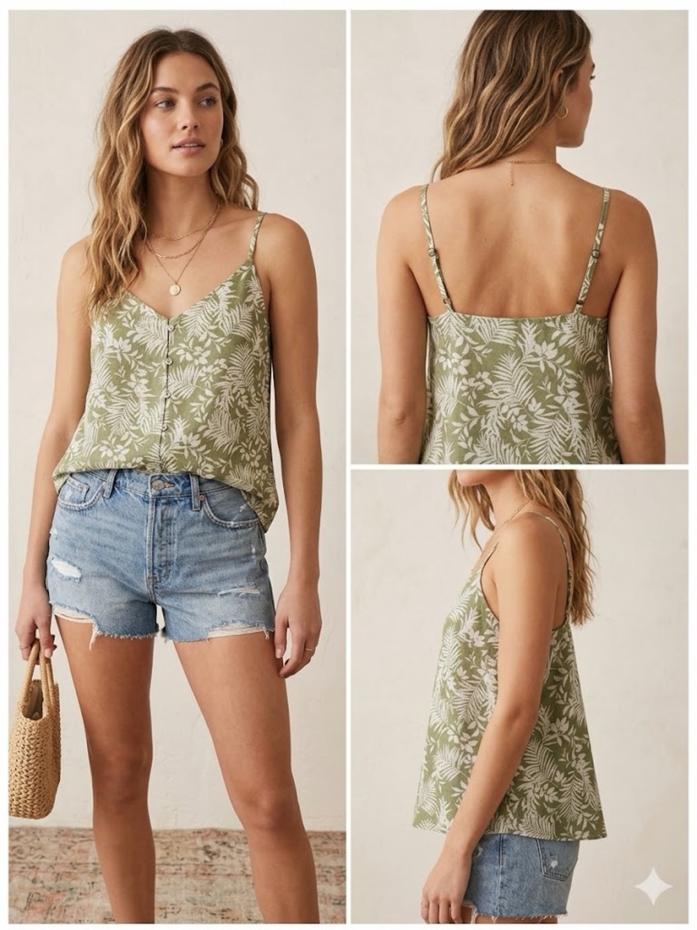 mine for Anthropologie Tropical Palm Cami Tank- Green Print